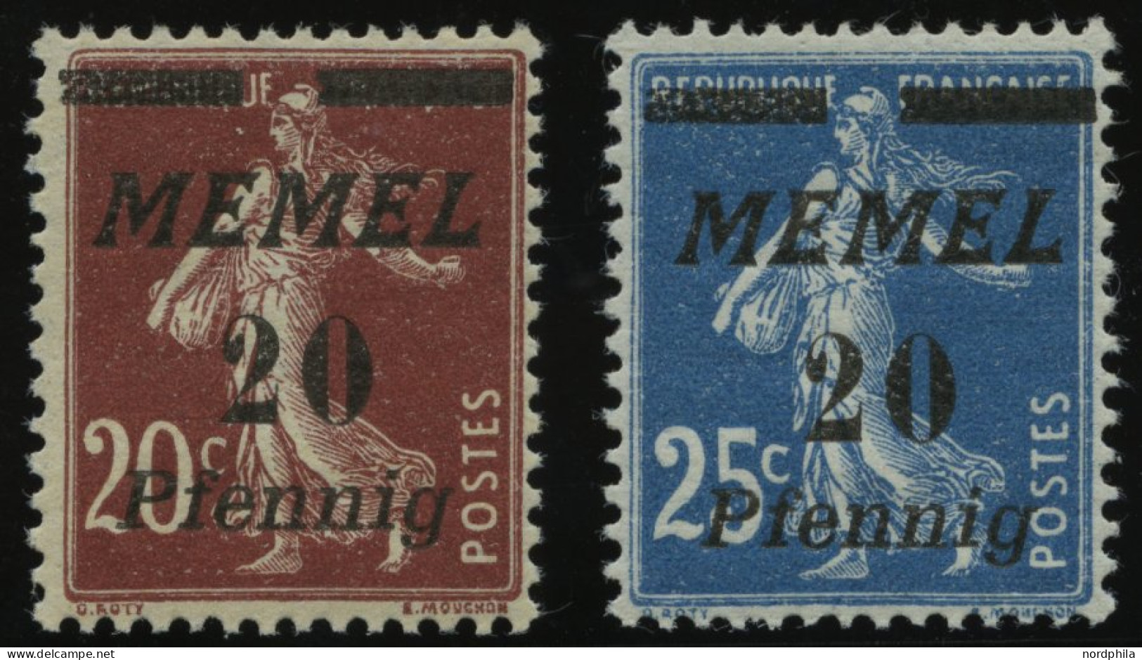 MEMELGEBIET 56/7 , 1922, 20 Pf. Auf 20 C. Graubraun Und 20 Pf. Auf 25 C. Blau, 2 Postfrische Prachtwerte, Mi. 90.- - Memel (Klaipeda) 1923