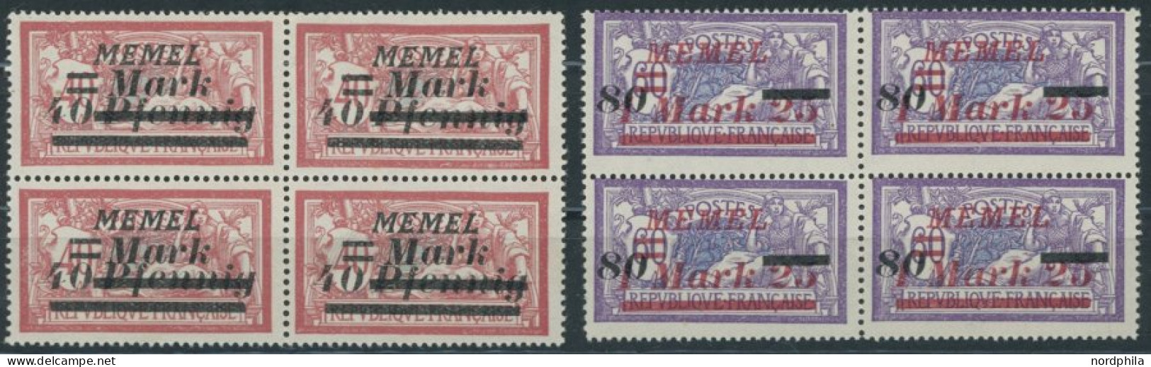 MEMELGEBIET 110-20 VB , 1922, Staatsdruckerei Paris In Viererblocks, 2 Postfrische Prachtsätze, Mi. 336.- - Memel (Klaipeda) 1923