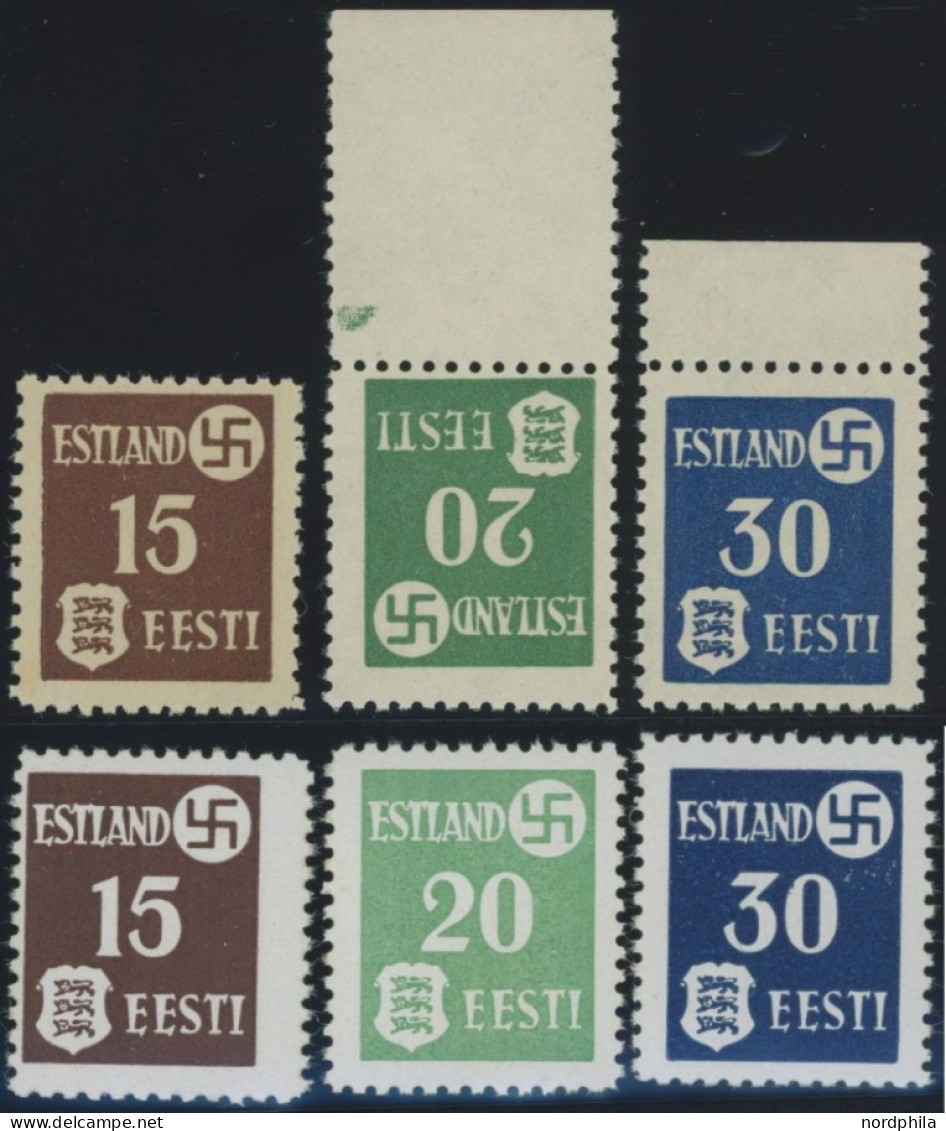 ESTLAND 1-3x,y , 1941, Landespost, Beide Papiere, Postfrisch, 2 Prachtsätze, Mi. 115.- - Bezetting 1938-45