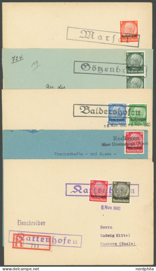 LOTHRINGEN 5 Briefe Mit Verschiedenen Provisorischen Stempeln, Meist Prachterhaltung - Ocupación 1938 – 45
