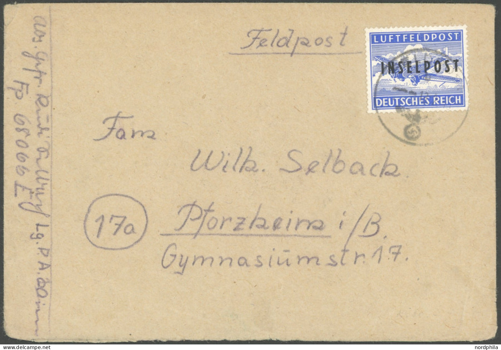 FELDPOSTMARKEN 8A BRIEF, 1945, Insel Rhodos, Gezähnt, Auf Bedarfsbrief Mit Der FP-Nr. 68066E Nach Pforzheim, Pracht, RR! - Ocupación 1938 – 45