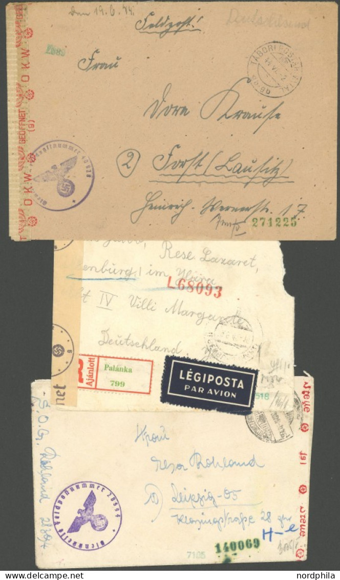 FELDPOST II. WK BELEGE 1942/44, Ungarische Feldpost: 3 Verschiedene Belege, U.a. FP-Nummer 28394 Und 40828, Alle Mit Zen - Besetzungen 1938-45