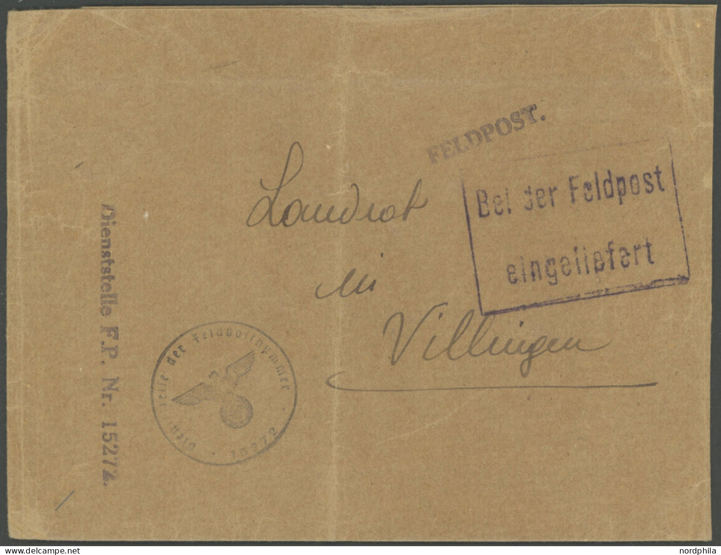 FELDPOST II. WK BELEGE 1942/3, Gross-Paris Kommandant (FP-Nr. 15272): Päckchenbeutel (12x16 Cm) Mit R2 Bei Der Feldpost  - Occupation 1938-45