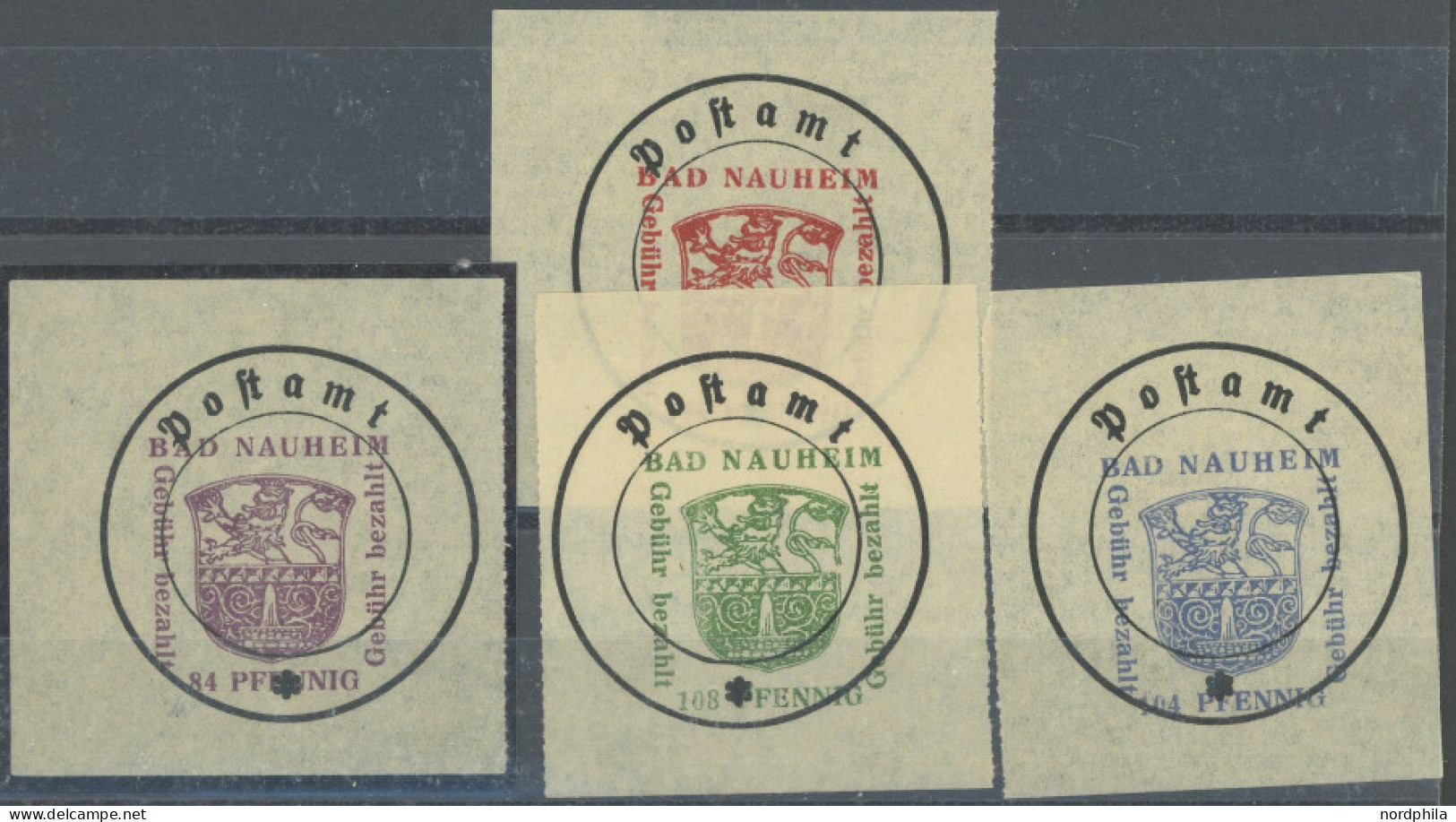 BAD NAUHEIM 5-8II , , 1946, 84 - 140 Pf. Postschlusszettel, Ohne Namenszeichen, 108 Pf. Ohne Gummi, Pracht - Sonstige & Ohne Zuordnung