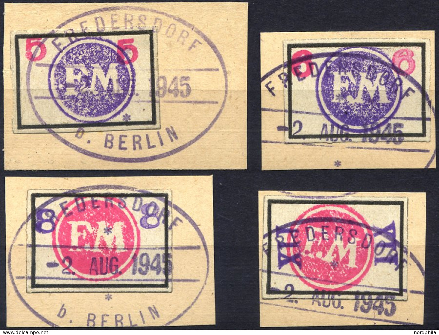 FREDERSDORF Sp 226-29 BrfStk, 1945, 5 - XII Pf., Rahmengröße 28x19 Mm, Große Wertziffern, Mit Stempeln Vom 2. August, 4  - Postes Privées & Locales