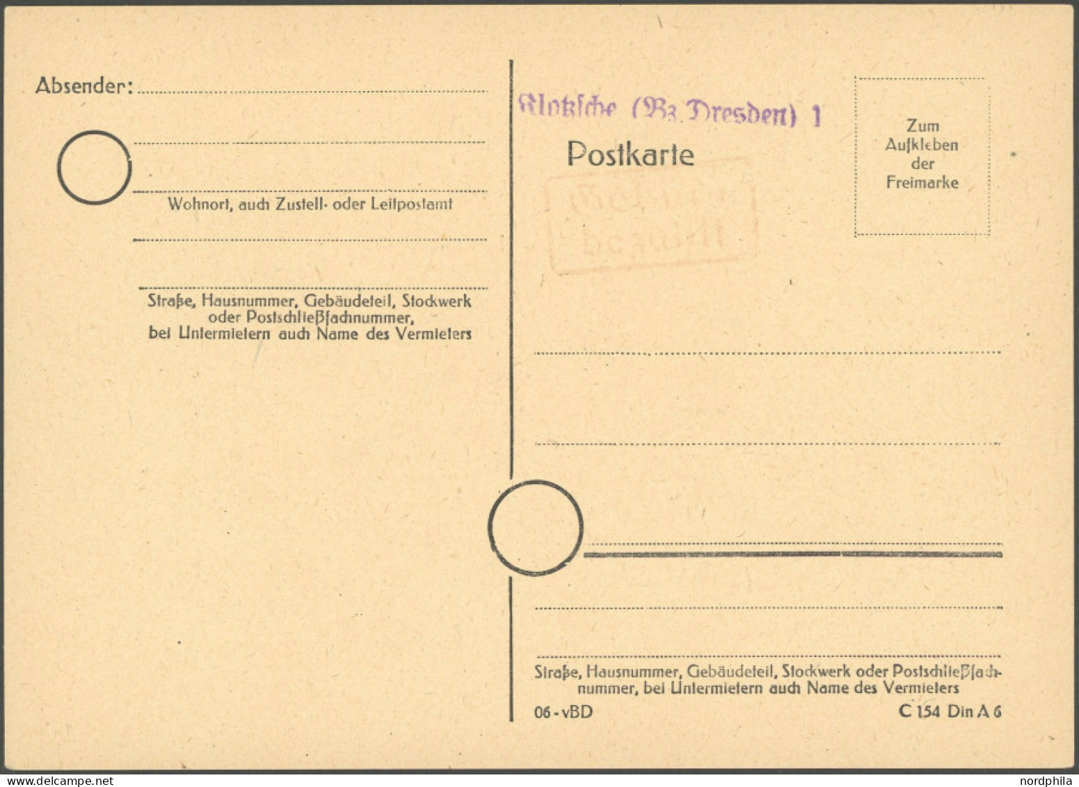 ALL. BES. NOTAUSGABEN P A05 BRIEF, KLOTZSCHE (BZ DRESDEN) 1 In Violett Und Rotem R2 Gebühr Bezahlt, Ungebraucht, Pracht, - Andere & Zonder Classificatie