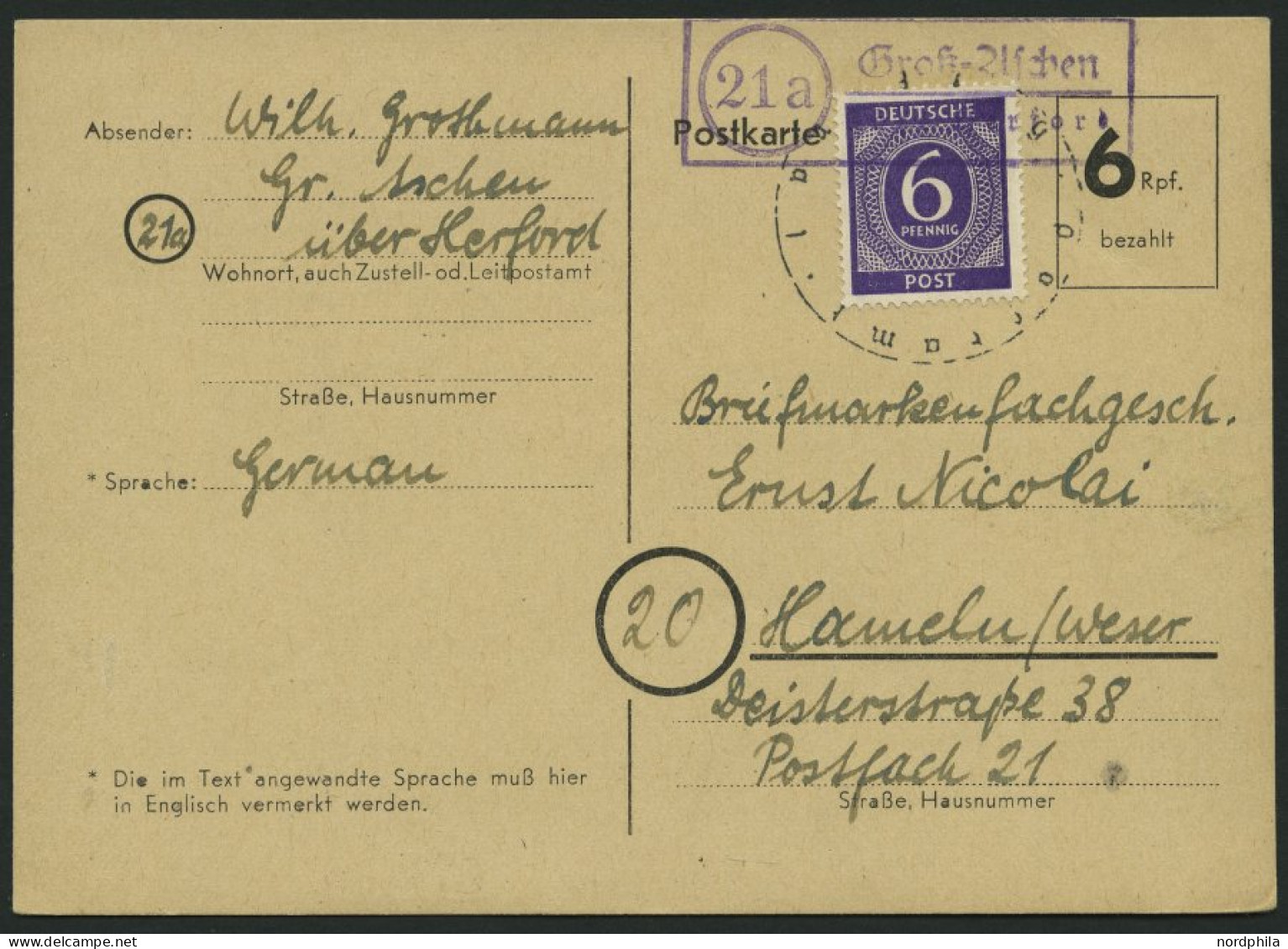 ALL. BES. AUFBRAUCHAUSGABEN P 672 BRIEF, 1946, 6 Pf. Schwarz Auf Hellsämisch Mit 6 Pf. Alliierte Besetzung, Postnebenste - Otros & Sin Clasificación