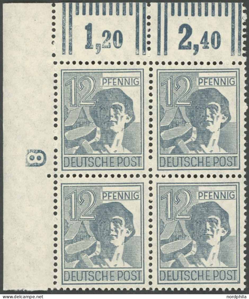 ALLIIERTE BES. 947DZ , 1947, 12 Pf. Dunkelgrautürkis, Obere Linke Bogenecke Mit Druckereizeichen 8, Postfrisch, Pracht - Andere & Zonder Classificatie