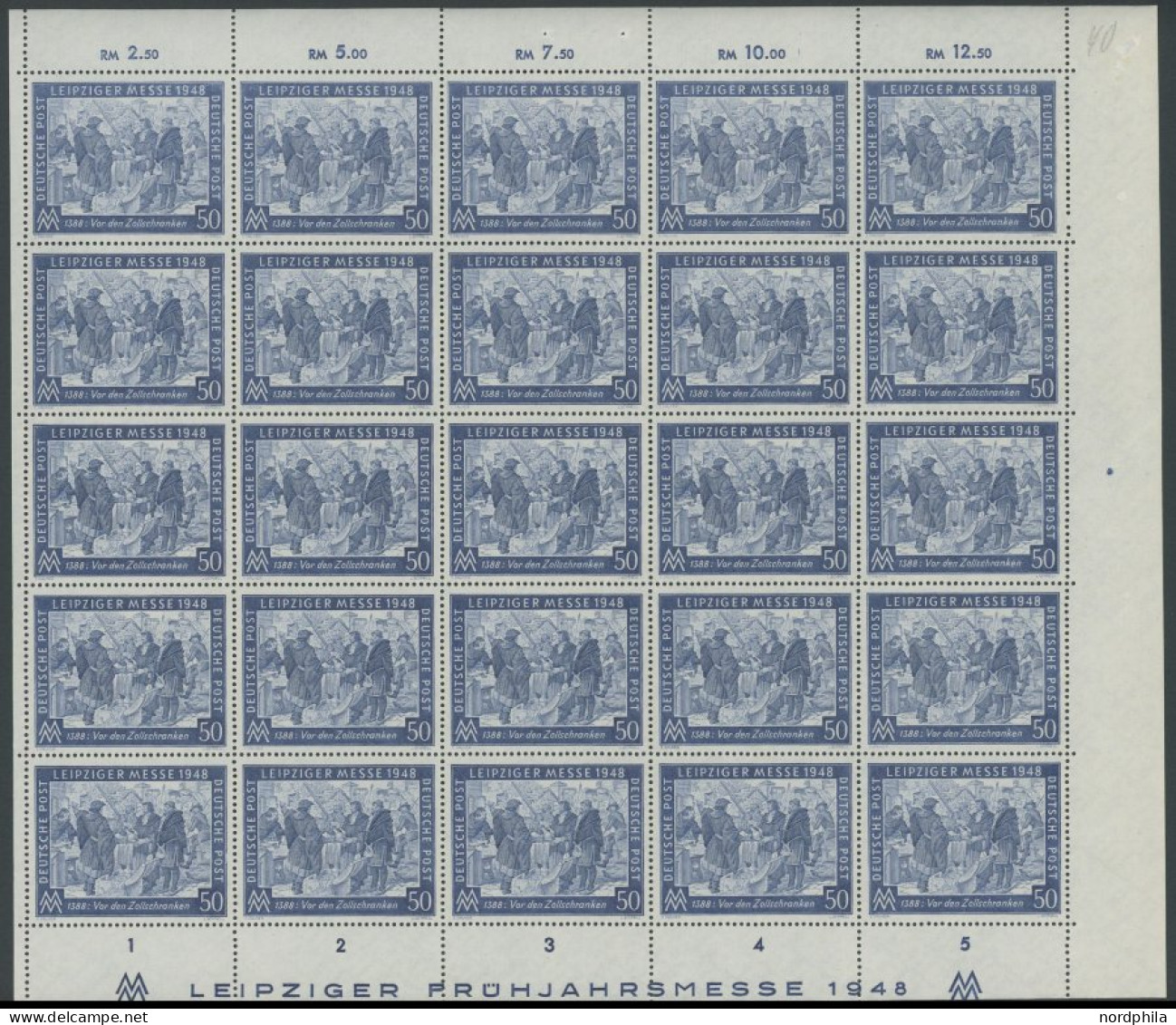 ALLIIERTE BES. 967II,III , 1948, 50 Pf. Leipziger Frühjahrsmesse Im Bogen (25), Dabei Die Abarten Auf Feld 12 Und 19, Po - Autres & Non Classés