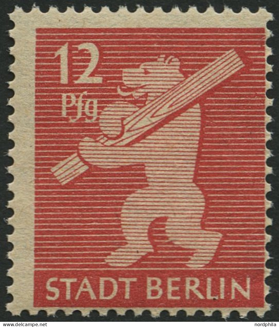 BERLIN UND BRANDENBURG 5AAwax , 1945, 12 Pf. Mittelkarminrot, Graurosa Papier, Glatte Gummierung, Pracht, Gepr. Zierer,  - Other & Unclassified