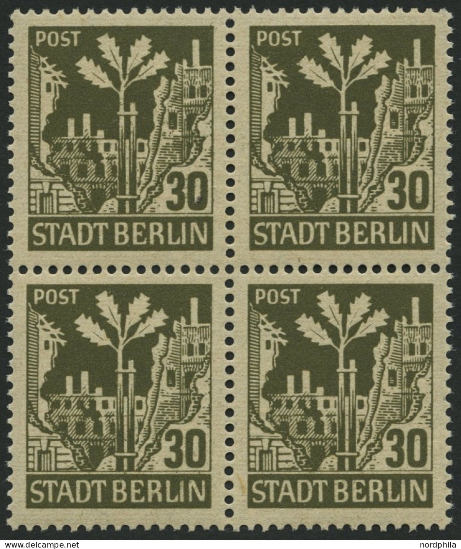 BERLIN UND BRANDENBURG 7Ab VB , 1945, 30 Pf. Schwärzlichbraunoliv, Im Viererblock, Pracht, Gepr. Dr. Jasch, Mi. 160.- - Autres & Non Classés