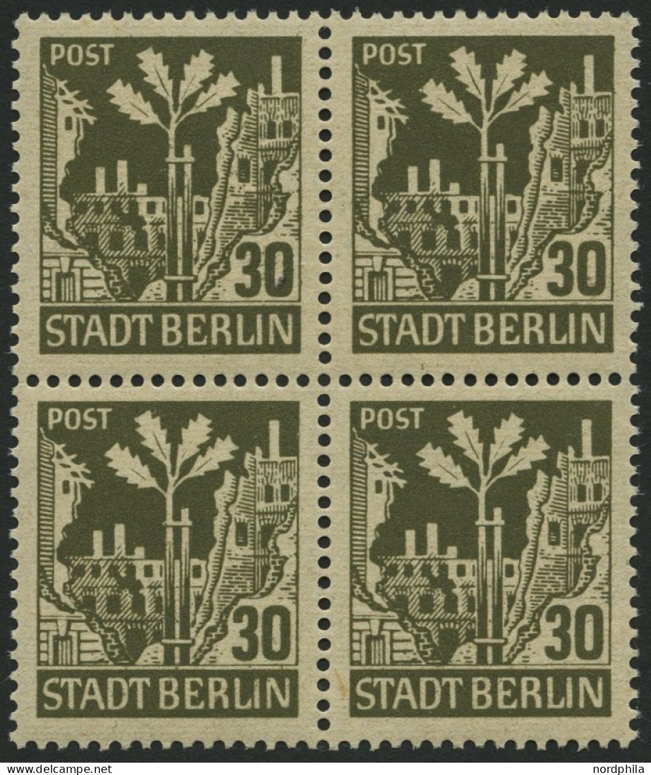 BERLIN UND BRANDENBURG 7Ab VB , 1945, 30 Pf. Schwärzlichbraunoliv, Im Viererblock, Pracht, Gepr. Dr. Jasch, Mi. 160.- - Otros & Sin Clasificación