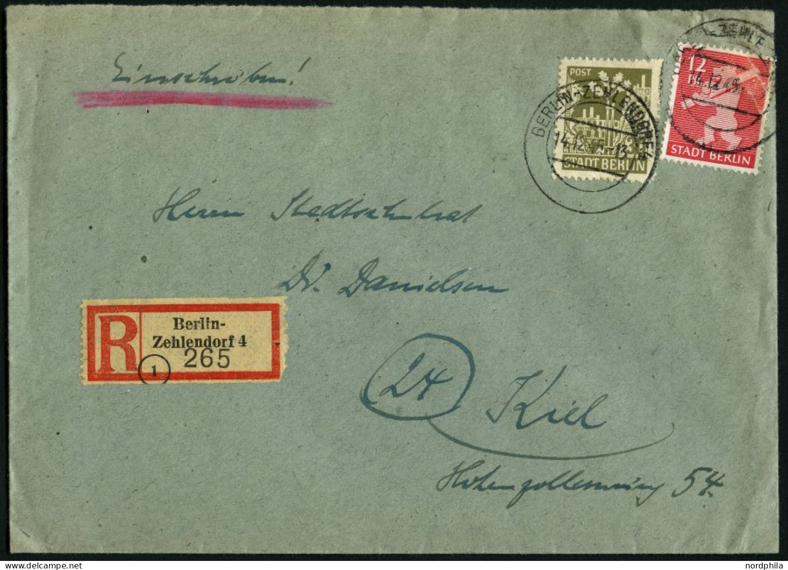 BERLIN UND BRANDENBURG 7B BRIEF, 1945, 30 Pf. Bräunlicholiv, Durchstochen, Mit 12 Pf. Zusatzfrankatur (fehlerhaft) Auf E - Autres & Non Classés