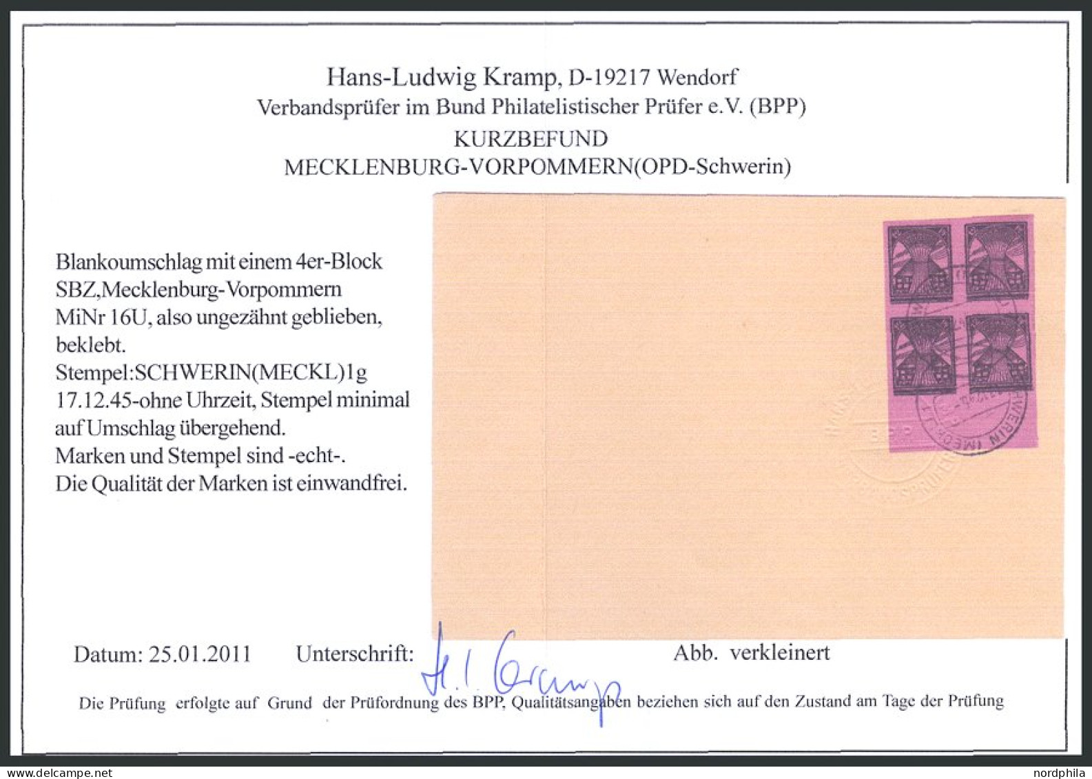 MECKLENBURG-VORPOMMERN 16U VB BrfStk, 1945, 12 Pf. Schwarz Auf Lilarosa, Ungezähnt Im Viererblock Vom Unterrand, Auf Ums - Otros & Sin Clasificación