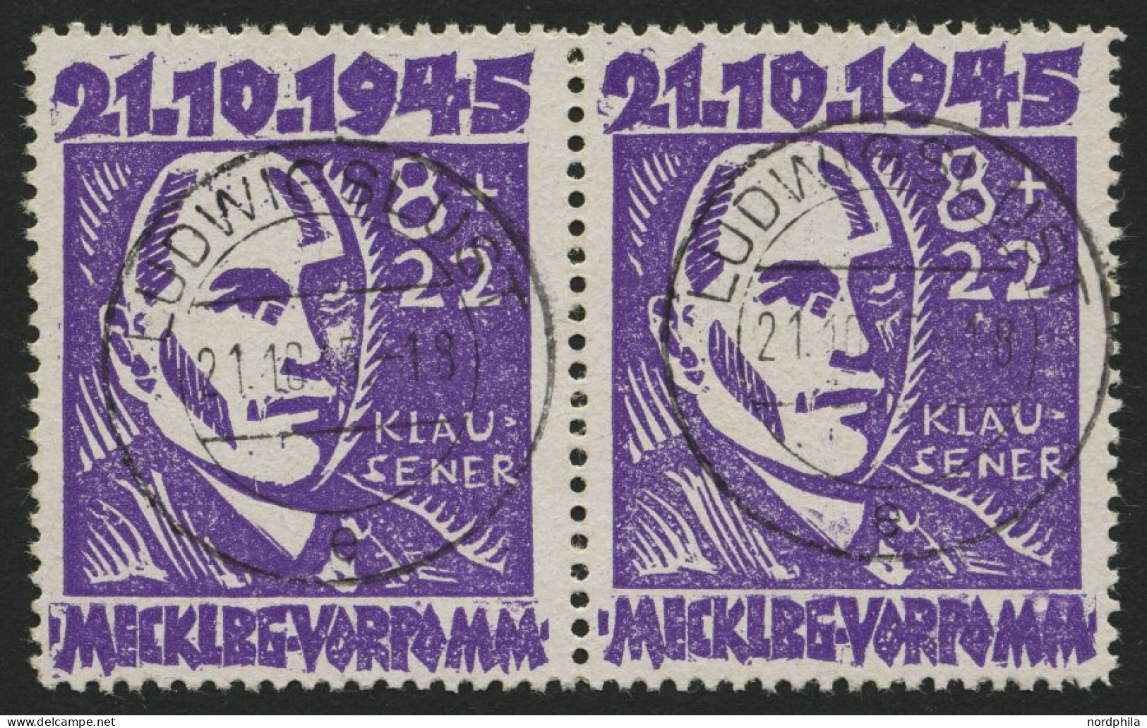 MECKLENBURG-VORPOMMERN 21I,II O, 1945, 8 Pf. Faschismus, Plattenfehler I Und II Zusammen Im Waagerechten Paar (Felder 26 - Otros & Sin Clasificación