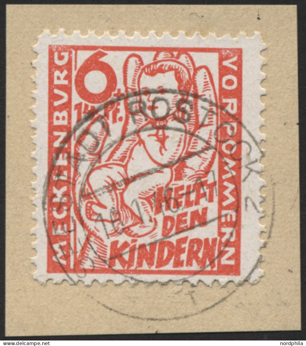 MECKLENBURG-VORPOMMERN 26a BrfStk, 1945, 6 Pf. Lebhaftrötlichorange Kinderhilfe, Prachtbriefstück, Gepr. Kramp, Mi. 60.- - Andere & Zonder Classificatie