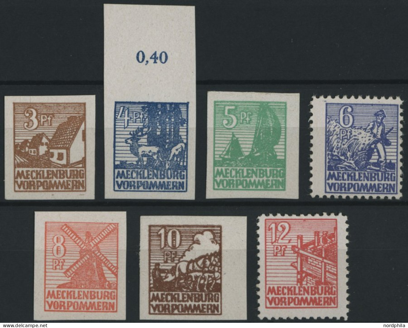 MECKLENBURG-VORPOMMERN 29-36x , 1946, 3 - 12 Pf. Abschiedsserie, 1. Auflage, Prachtsatz (7 Werte), Mi. 150.- - Autres & Non Classés