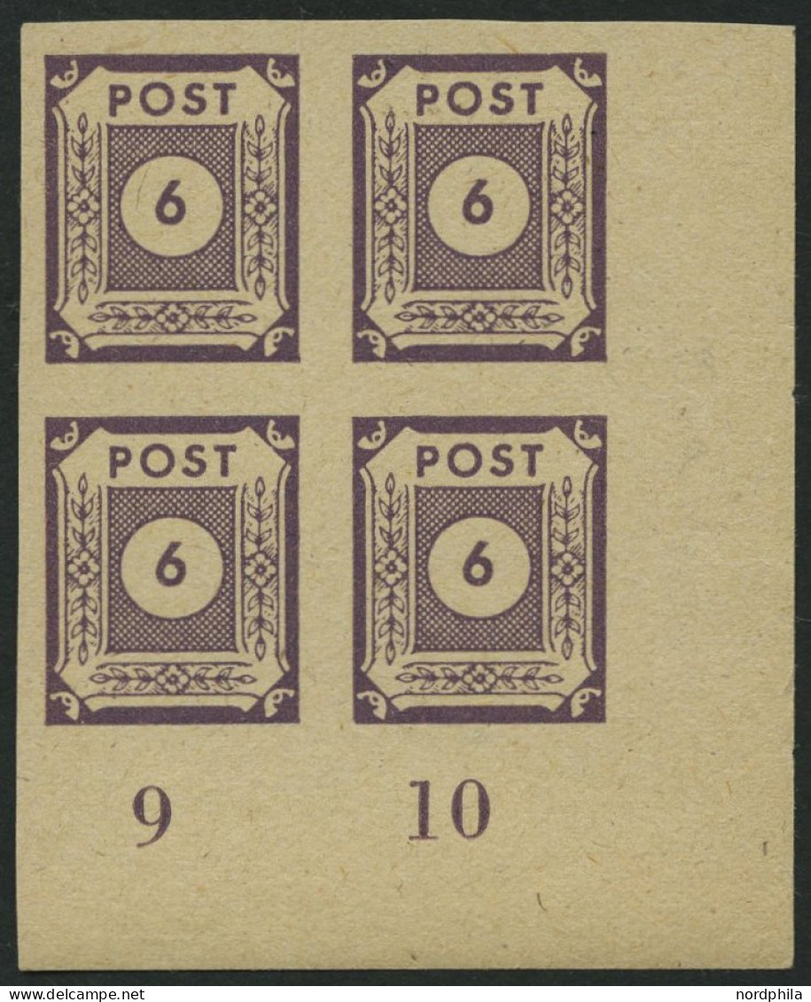 OST-SACHSEN 58aU VB , 1945, 6 Pf. Grauviolett, Ungezähnt, Im Eckrandviererblock, Pracht, Gepr., Mi. 200.- - Sonstige & Ohne Zuordnung