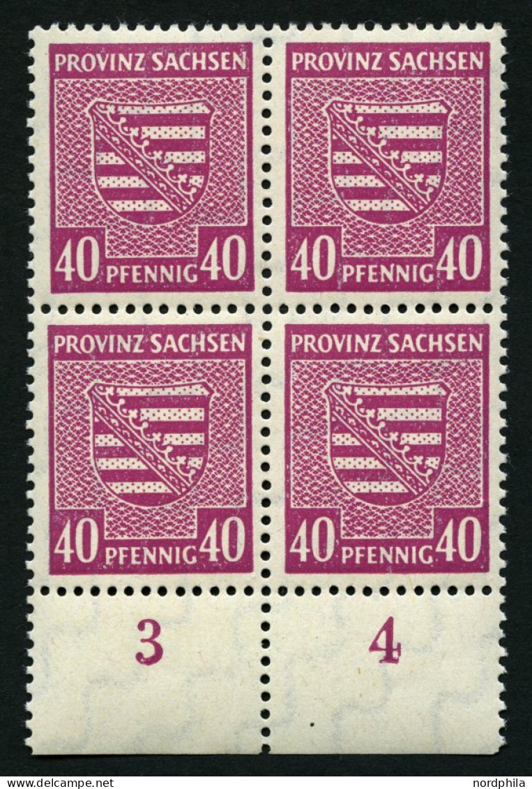 PROVINZ SACHSEN 84Xa VB , 1945, 40 Pf. Dunkellilarosa, Wz. 1X, Im Unterrandviererblock, Dabei Plattenfehler I, Pracht, G - Other & Unclassified