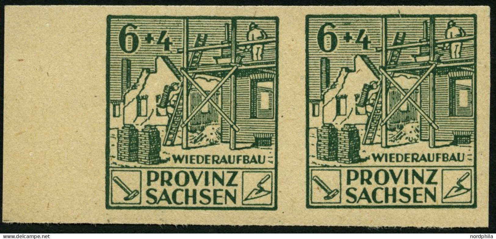 PROVINZ SACHSEN 87BIX , 1946, 6 Pf. Wiederaufbau, Ungezähnt, Mit Abart S Und A Von Sachsen Unten Miteinander Verbunden ( - Otros & Sin Clasificación