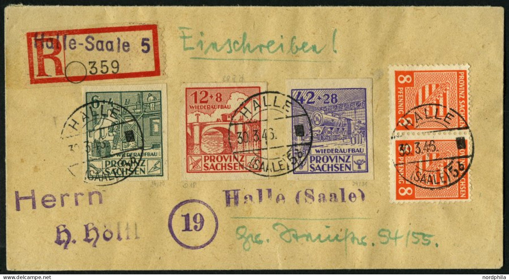 PROVINZ SACHSEN 88BII BRIEF, 1946, 12 Pf. Wiederaufbau, Ungezähnt, Mit Abart Geflicktes Loch Im Brückenbogen, Mit Zusatz - Sonstige & Ohne Zuordnung