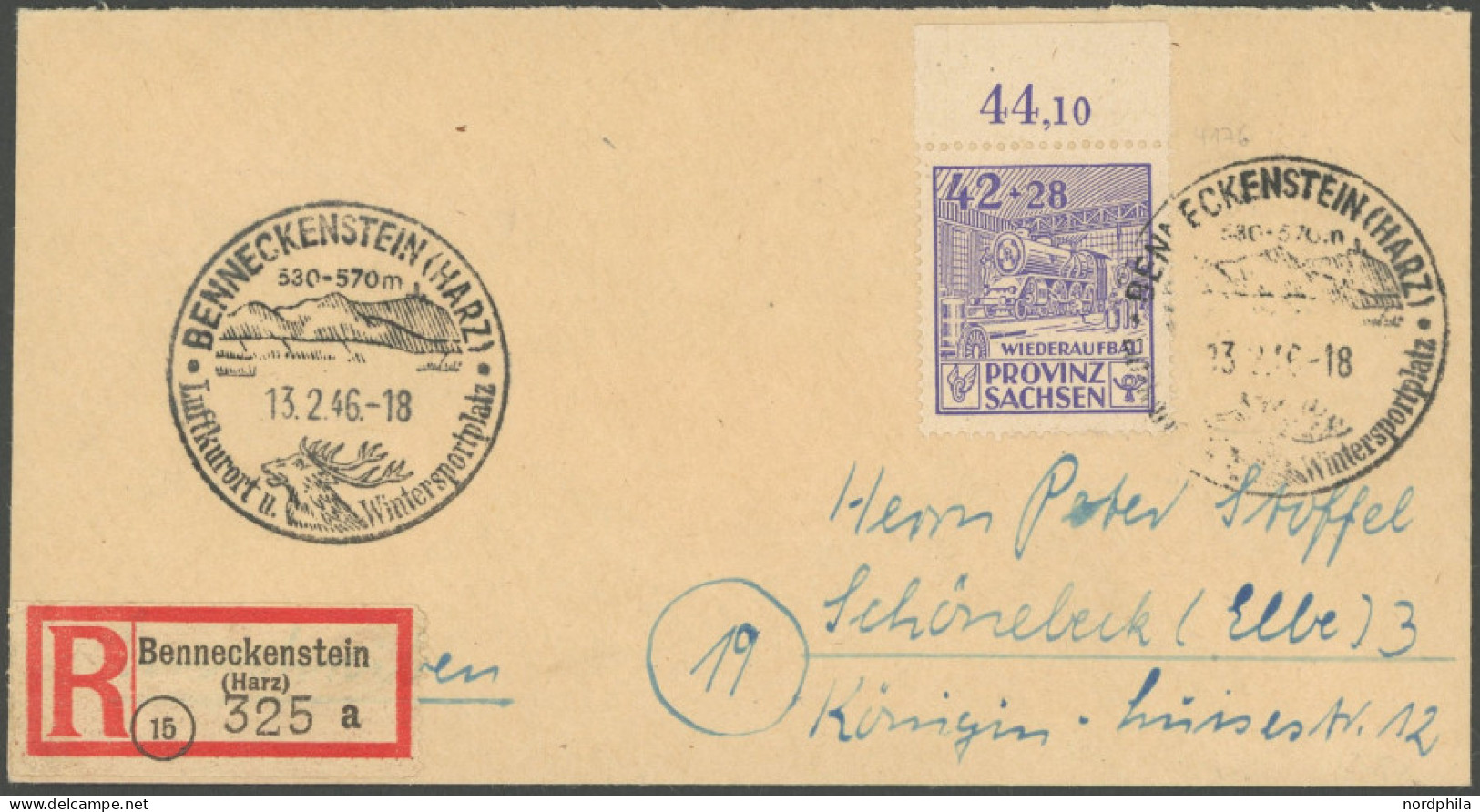 PROVINZ SACHSEN 89A BRIEF, 1946, 42 Pf. Wiederaufbau, Gezähnt, Oberrandstück, Einzelfrankatur Auf Einschreibbrief Mit So - Sonstige & Ohne Zuordnung