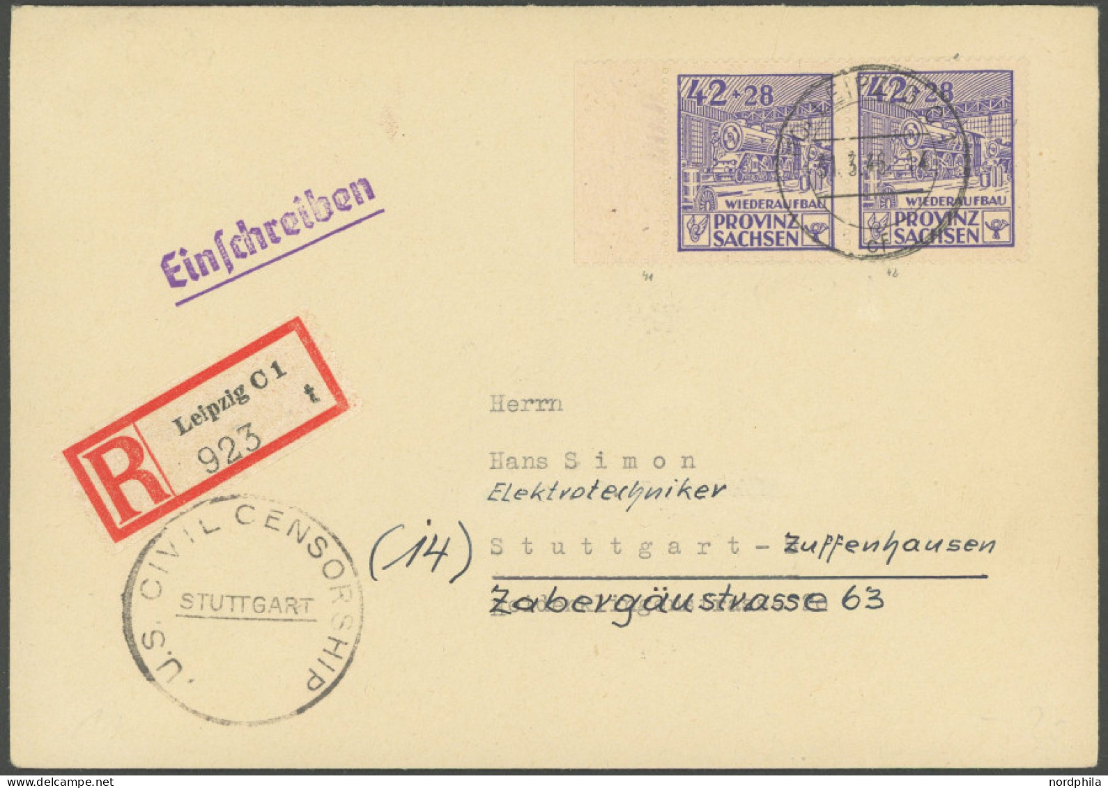 PROVINZ SACHSEN 89A PaarBrief , 1946, 42 Pf. Wiederaufbau, Gezähnt, Im Waagerechten Paar Als Mehrfachfrankatur Auf Einsc - Andere & Zonder Classificatie