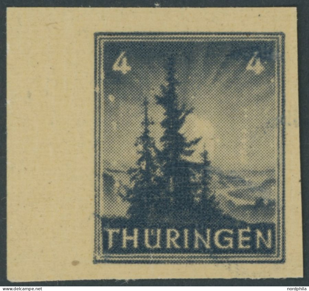 THÜRINGEN 93AXp1UG , 1946, 4 Pf. Bläulichschwarzgrau, Vollgummierung, Dickes Papier, Steigende Papierstreifung, Ungezähn - Sonstige & Ohne Zuordnung