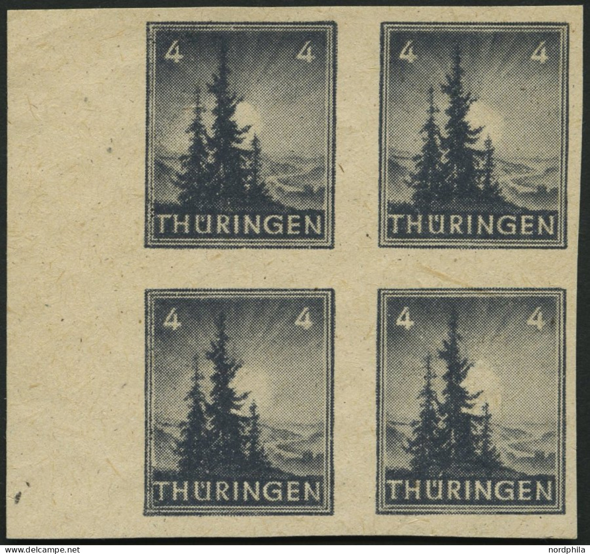 THÜRINGEN 93AYz1U VB , 1945, 4 Pf. Bläulichschwarzgrau, Spargummierung, Dickes Papier, Steigende Papierstreifung, Ungezä - Other & Unclassified