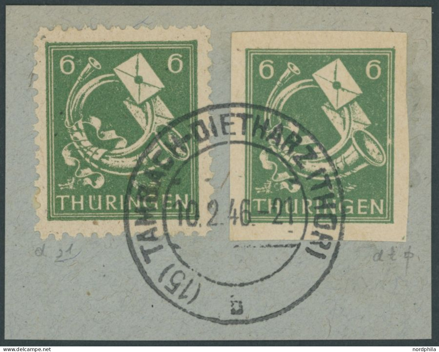 THÜRINGEN 95AXdtU BrfStk, 1945, 6 Pf. Schwärzlichopalgrün, Vollgummierung, Gelblichgraues Papier, Ungezähnt, Mit 6 Pf. Z - Andere & Zonder Classificatie