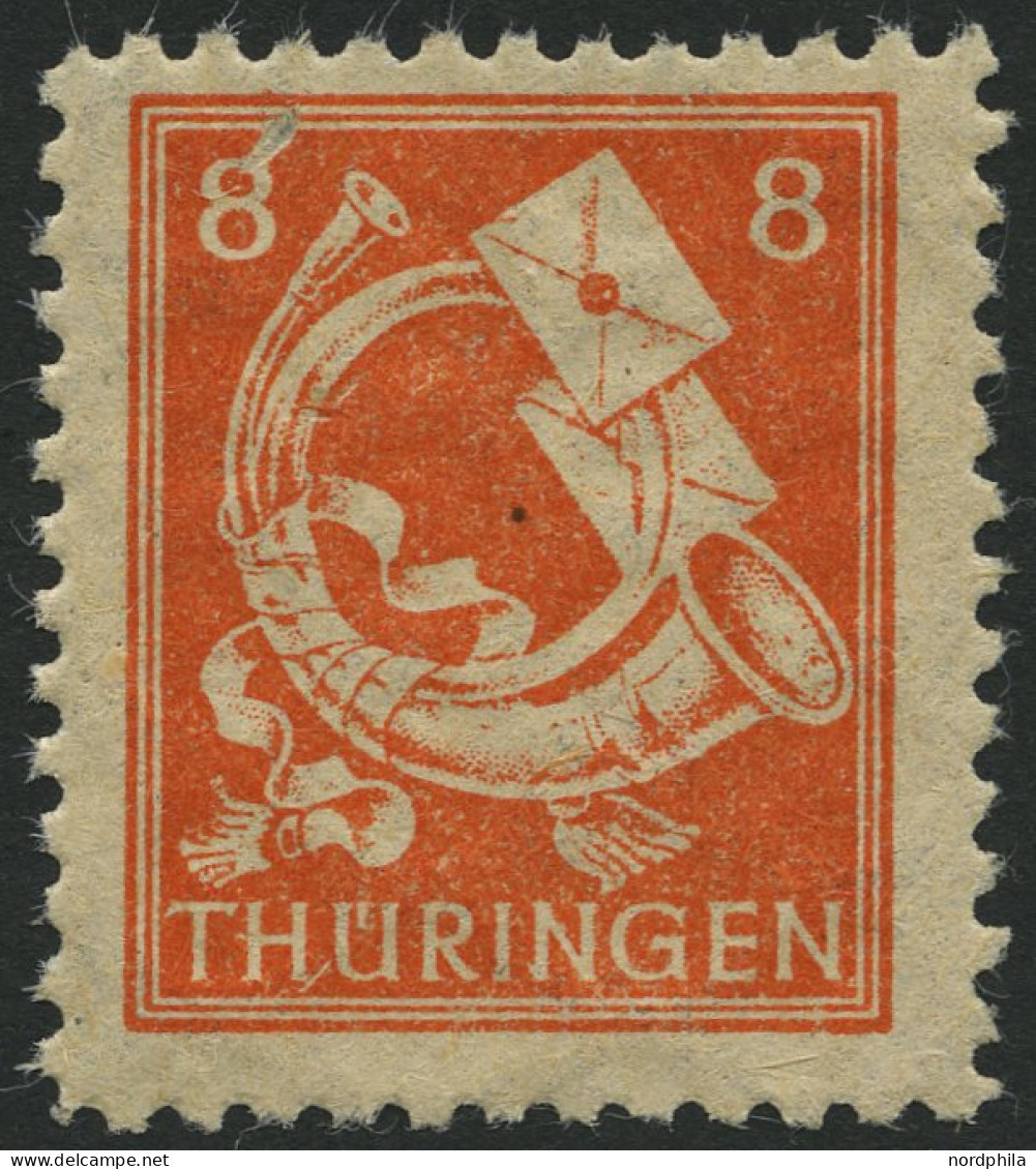 THÜRINGEN 96AYyy , 1945, 8 Pf. Rotorange, Spargummi, Dünnes Papier, Attestkopie Herpichböhm, Mi. 100.- - Other & Unclassified