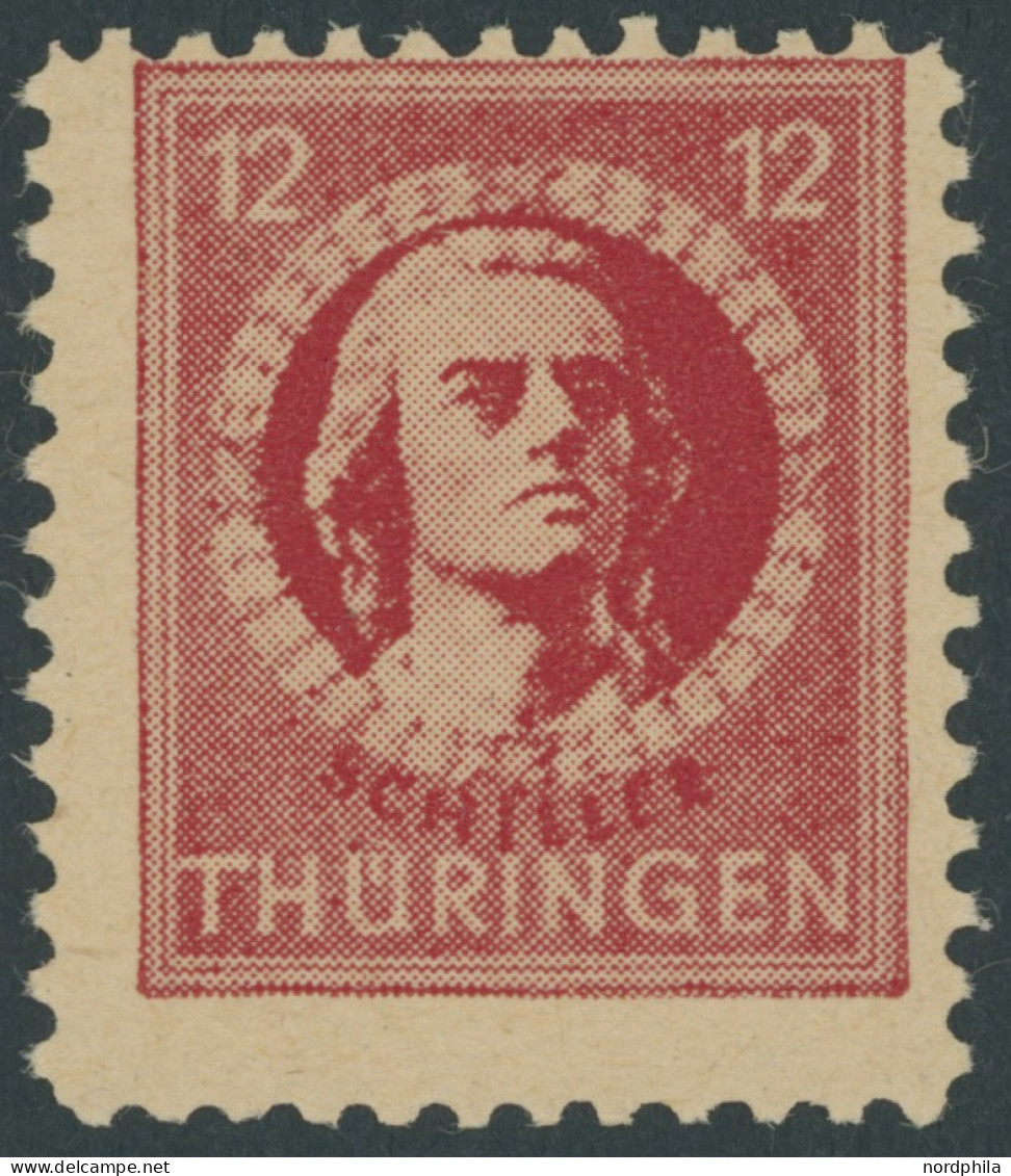 THÜRINGEN 97AXav , 1945, 12 Pf. Karminrot, Vollgummierung, Gefasertes Papier, Pracht, R!, Gepr. Herpichböhm, Mi. 550.- - Autres & Non Classés