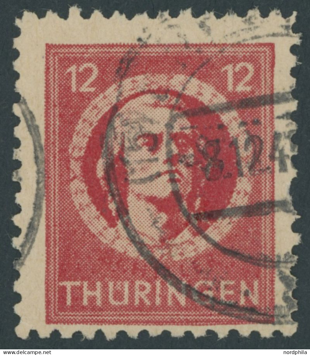 THÜRINGEN 97AXbat O, 1945, 12 Pf. Dunkelbräunlichrot (dunkelbraunrot Quarzend), Gelblichgraues Papier, Ein Fehlender Zah - Andere & Zonder Classificatie