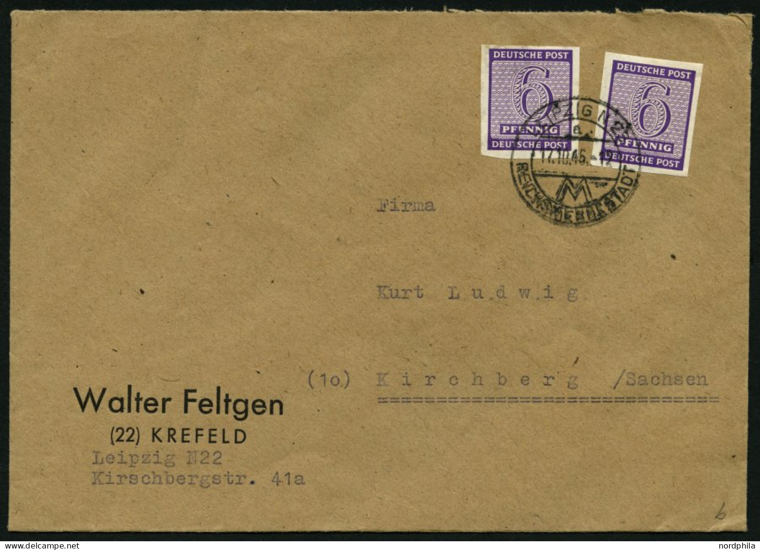 WEST-SACHSEN 117Xb BRIEF, 1945, 6 Pf. Dunkelrotviolett, Wz. 1X, 2x Auf Fernbrief, Seltene Mehrfachfrankatur, Pracht, Gep - Other & Unclassified