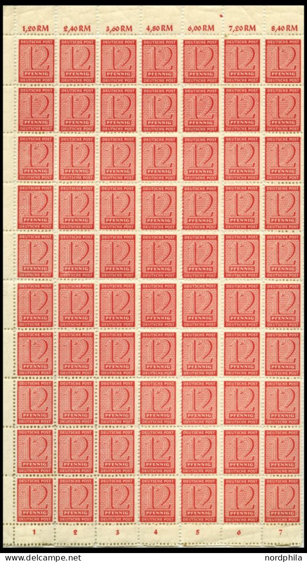 WEST-SACHSEN 123X , 1945, 12 Pf. Versuchszähnung Im Bogenteil Von 70 Stück, Dabei 2x Plattenfehler Nr. 123I, Pracht, Gep - Otros & Sin Clasificación