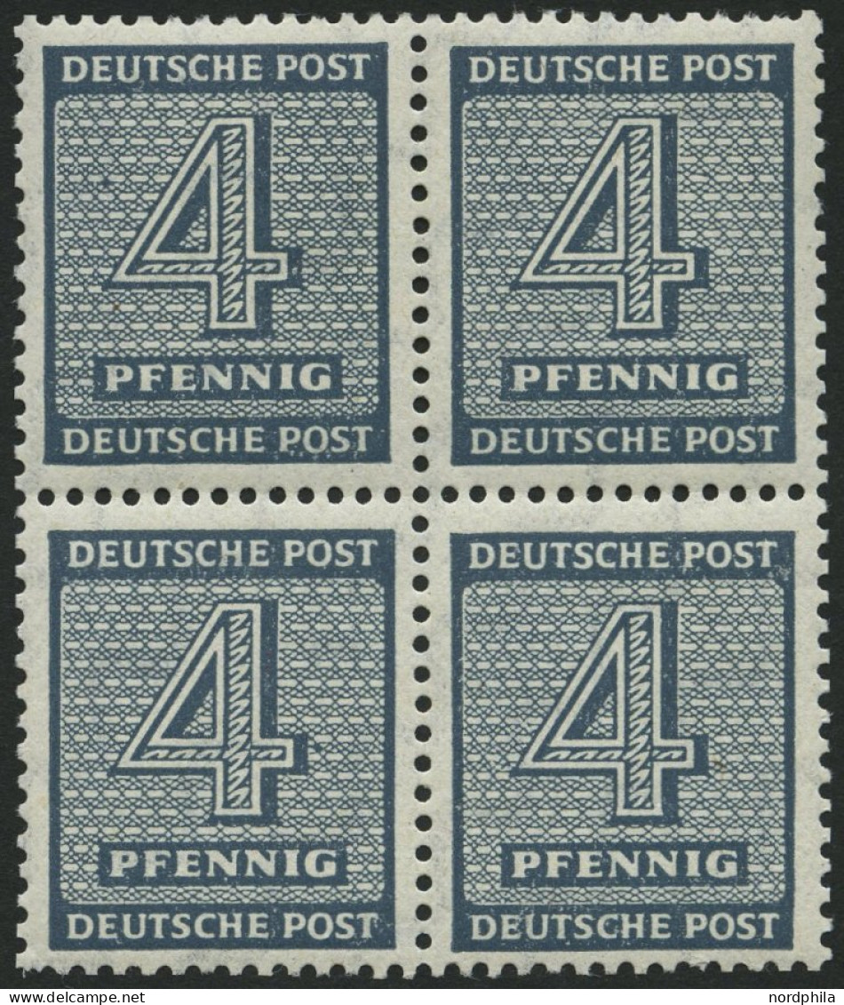 WEST-SACHSEN 127Xb VB , 1945, 4 Pf. Blaugrau, Wz. 1X, Im Viererblock, Pracht, Gepr. Ströh, Mi. 200.- - Andere & Zonder Classificatie