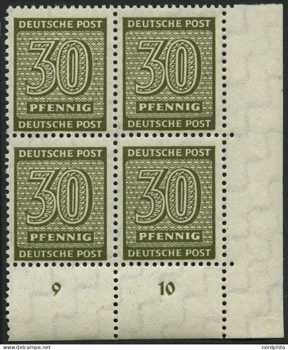 WEST-SACHSEN 135Xa VB , 1945, 30 Pf. Bräunlicholiv, Wz. 1X, Viererblock Aus Der Rechten Unteren Bogenecke, Pracht, Gepr. - Other & Unclassified
