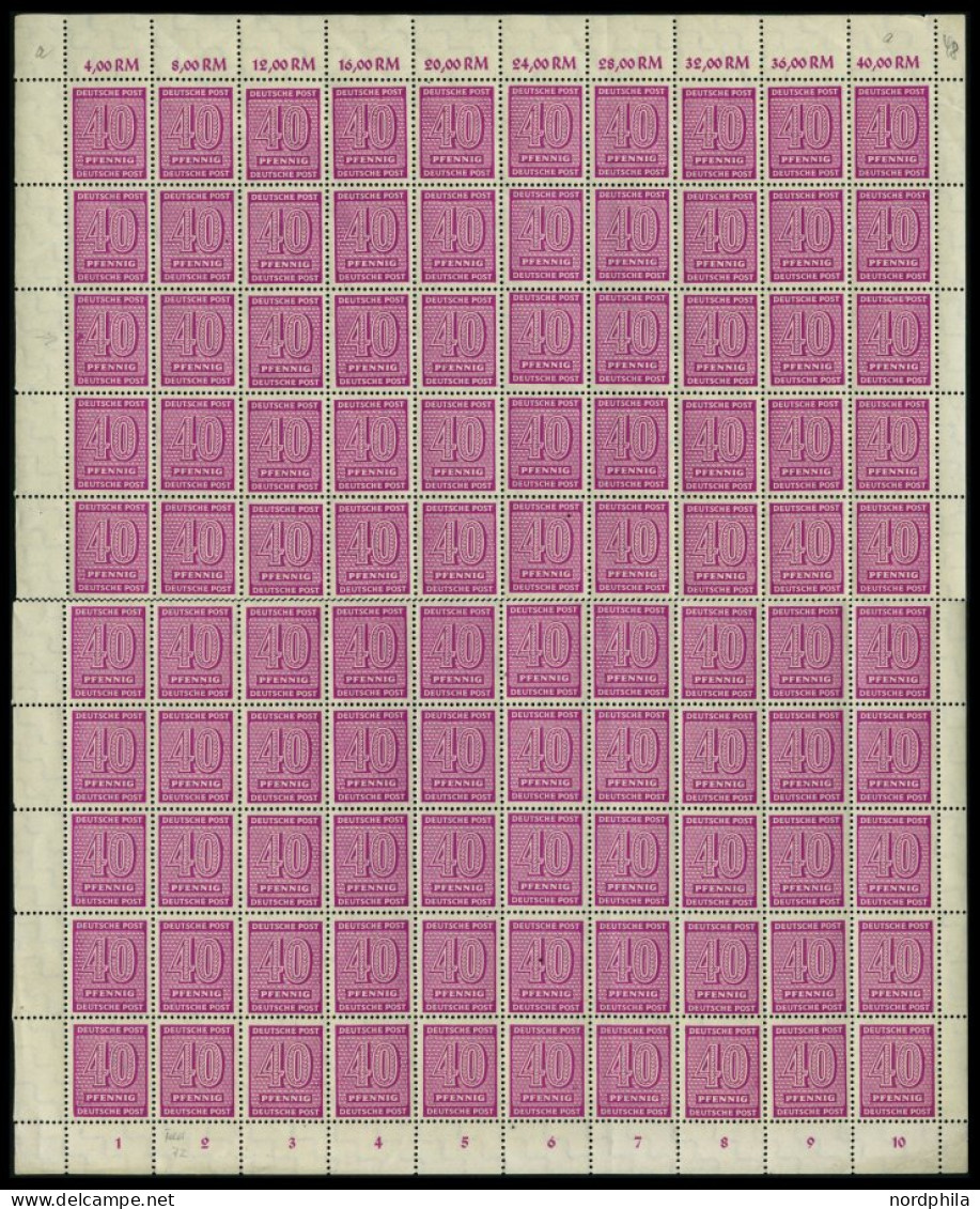 WEST-SACHSEN 136Ya , 1945, 40 Pf. Lila, Wz. 1Y, Im Bogen, Dabei Plattenfehler Mi. Nr. 136I (Feld 72), Pracht (Bogen Mitt - Otros & Sin Clasificación