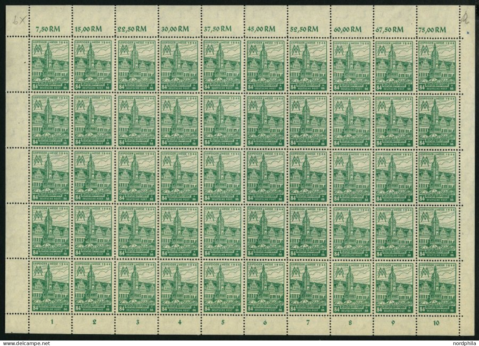 WEST-SACHSEN 165AXb , 1946, 84 Pf. Schwärzlichgelbsmaragdgrün, Gezähnt, Wz. 1X, Im Bogen (50), Pracht, Gepr. Schulz, Mi. - Autres & Non Classés