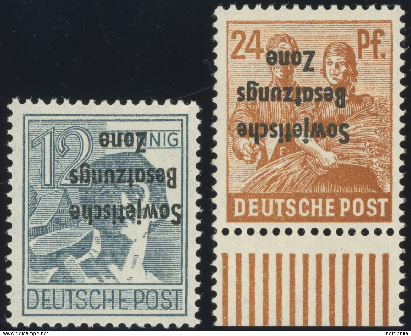 ALLGEMEINE-AUSGABEN 186K,190K , 1948, 12 Pf. Dunkelgrautürkis Und 14 Pf. Braunorange, Kopfstehender Aufdruck, Postfrisch - Otros & Sin Clasificación