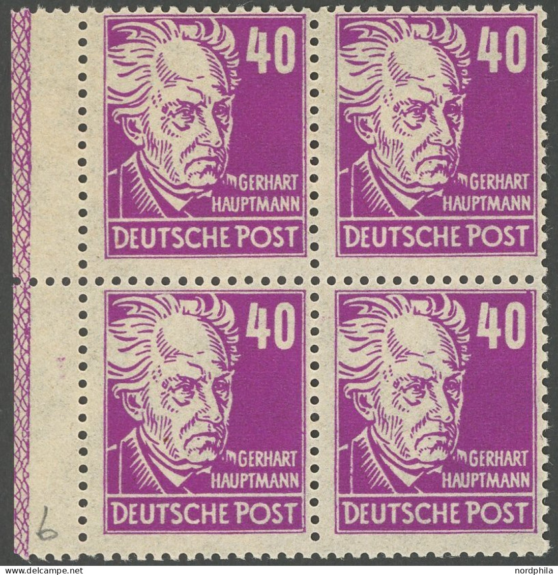 ALLGEMEINE-AUSGABEN 223b RL1 , 1948, 40 Pf. Dunkelpurpur Hauptmann Im Linken Randviererblock Mit Randleiste 1, Postfrisc - Otros & Sin Clasificación