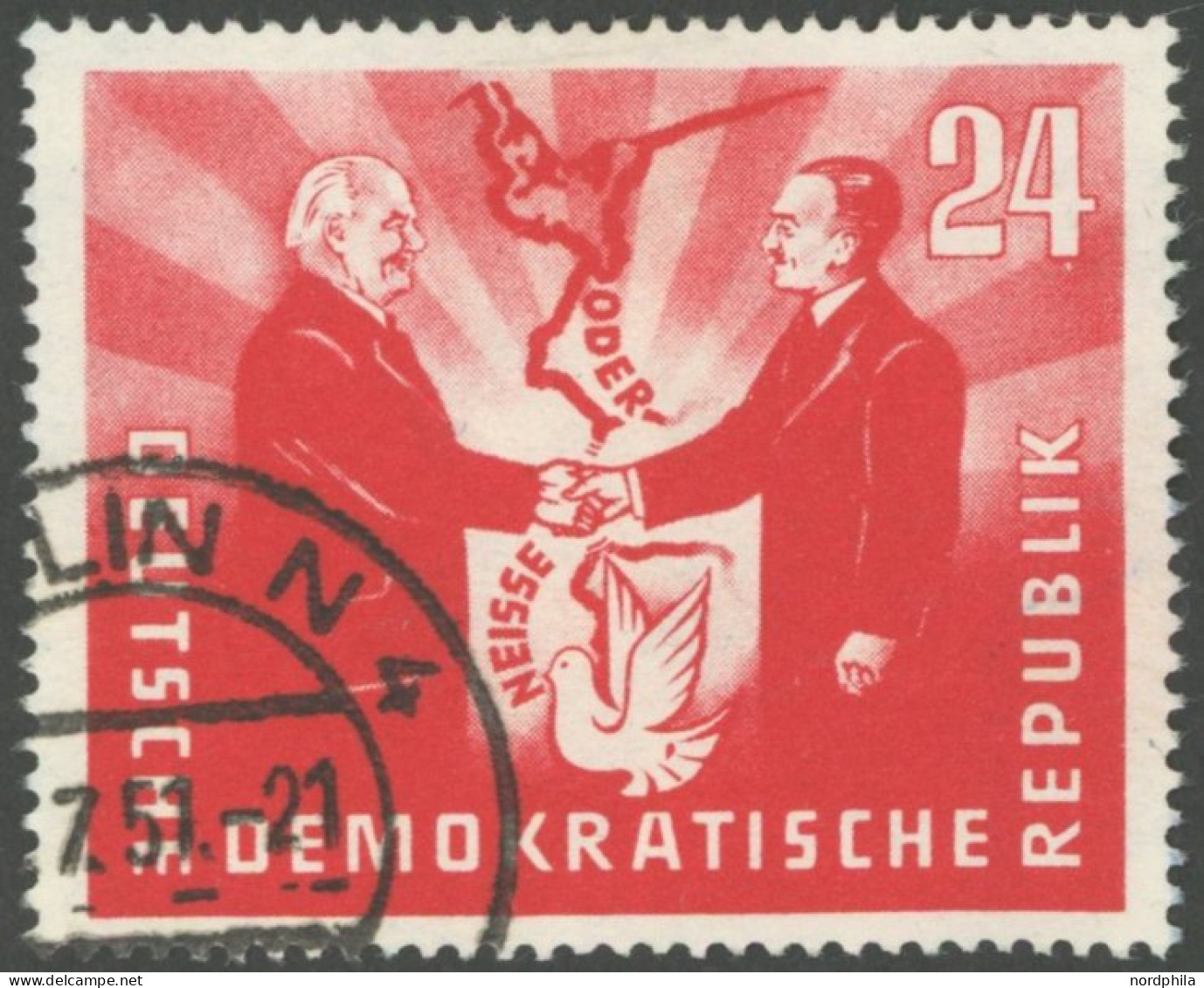 DDR 284I O, 1951, 24 Pf. Deutsch-polnische Freundschaft Mit Abart Fleck Im Schwanzgefieder Der Taube, Pracht - Sonstige & Ohne Zuordnung