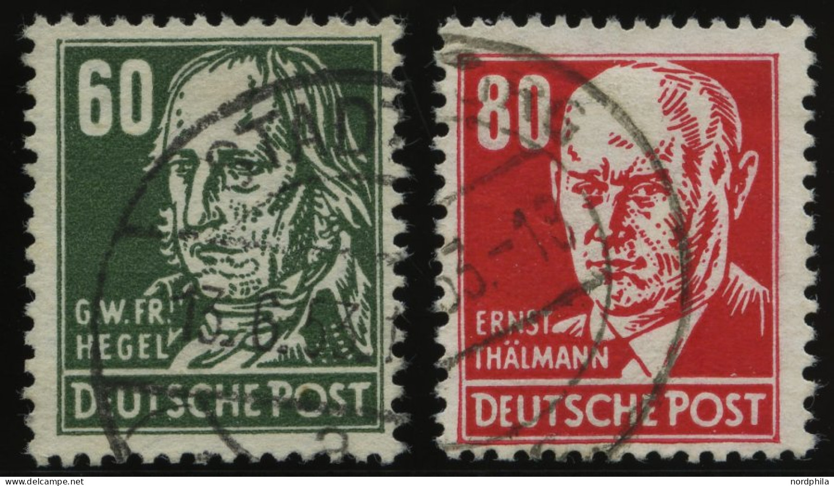 DDR 338z,340XII O, 1952/3, 60 Pf. Hegel Und 80 Pf. Thälmann, Beide Wz. 2XII, 2 Prachtwerte, Gepr. Schönherr, Mi. 78.- - Usados