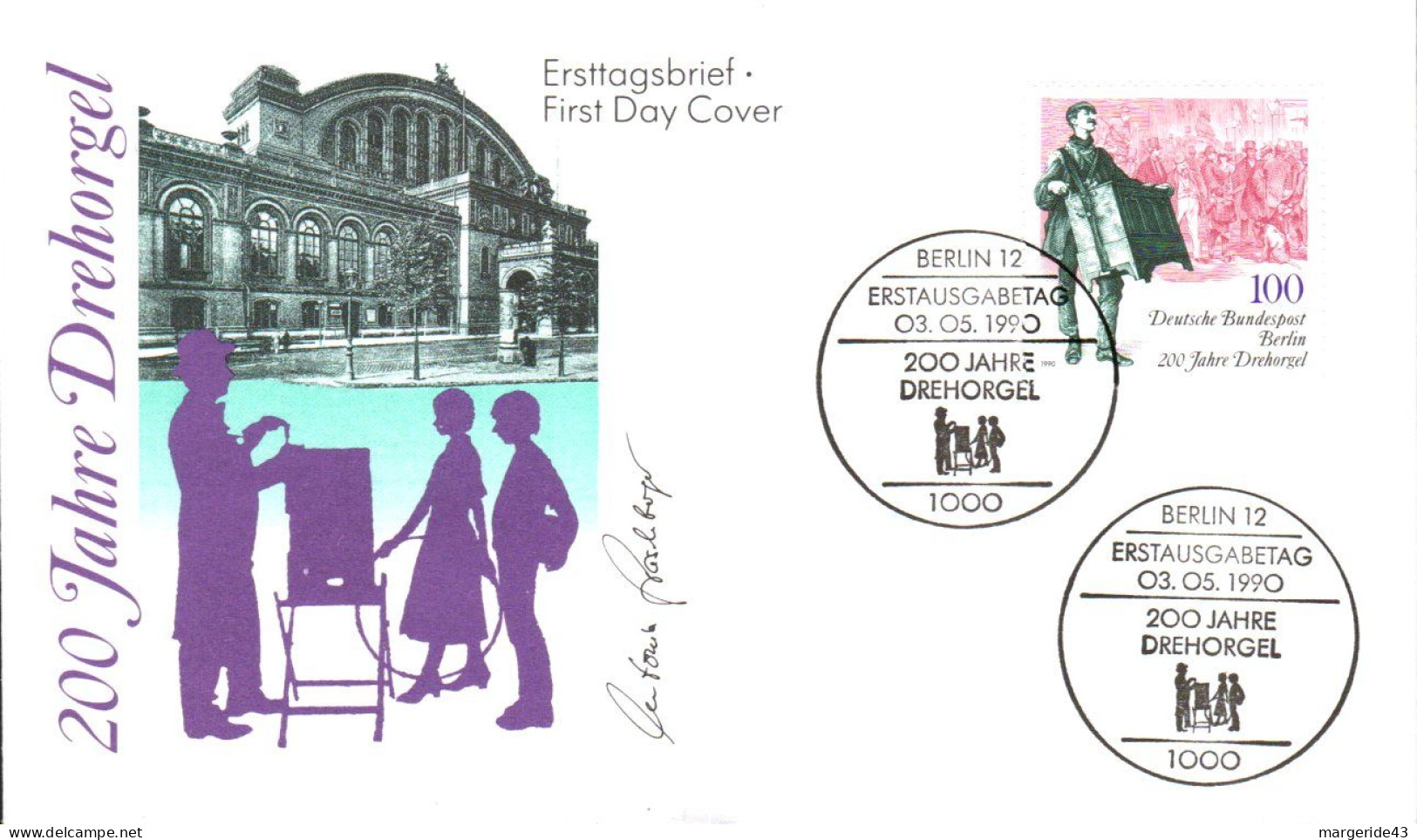 BERLIN FDC 1990 200 ANS D'ORGUE DE BARBARIE - 1981-1990