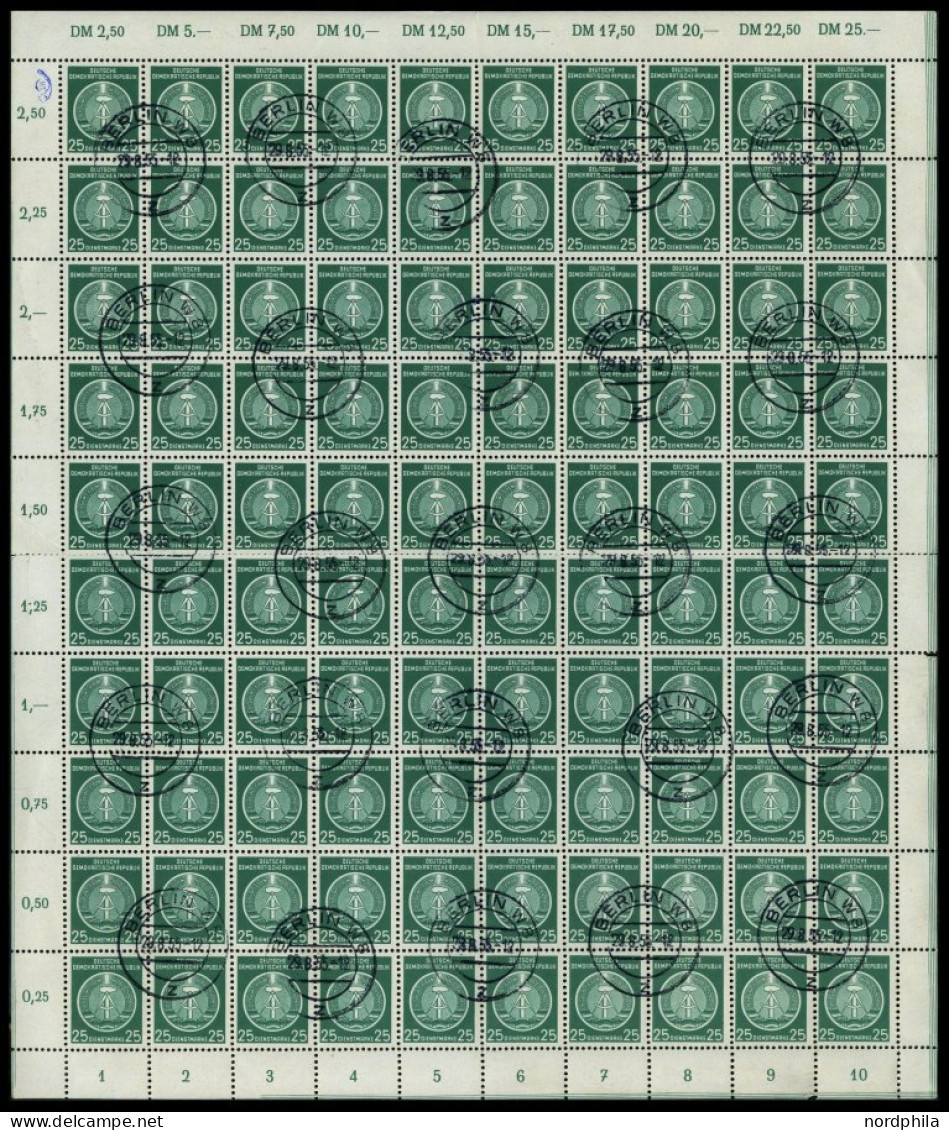 DIENSTMARKEN A D 10Y O, 1954, 25 Pf. Schwarzopalgrün Im Bogen (100), Stehendes Wz., Teils Angetrennt, Pracht, Mi. 800.- - Otros & Sin Clasificación