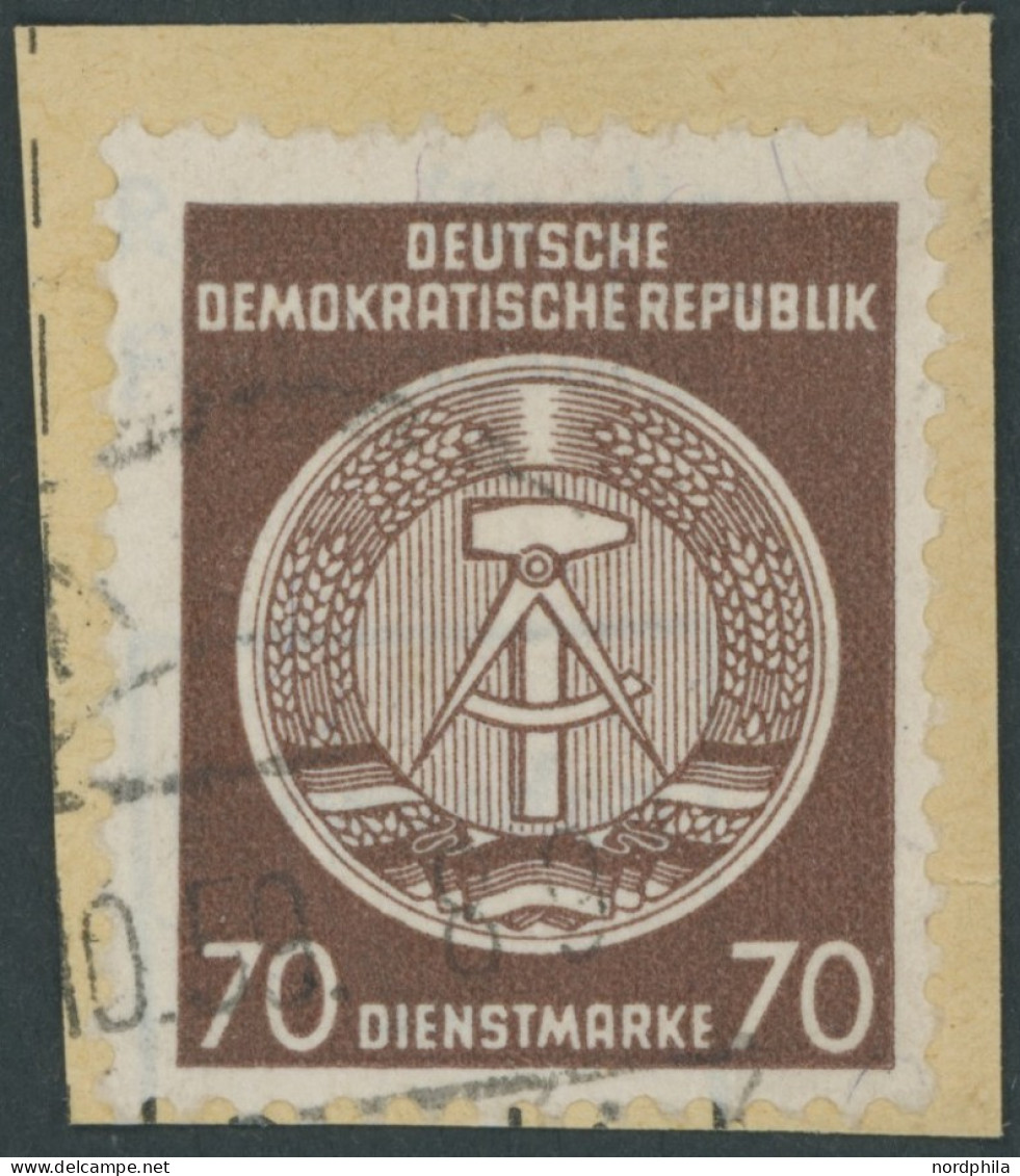 DIENSTMARKEN A D 41yAY BrfStk, 1958, 70 Pf. Rötlichbraun, Wz. 3Y, Gefasertes Papier, Prachtbriefstück, Gepr. König, Mi.  - Otros & Sin Clasificación