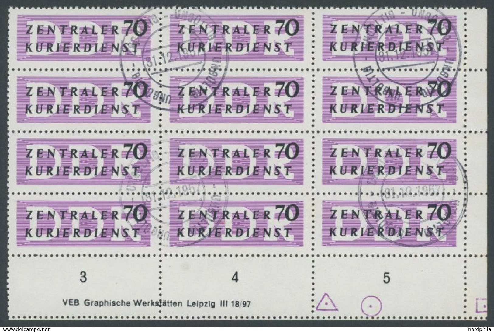 DIENSTMARKEN B D 9L O, 1956, 70 Pf. Mitttelviolettpurpur/schwarz Im 16er-Block Mit Ungültig-Stempel Und 3x Mi.-Nr. 9L (M - Autres & Non Classés