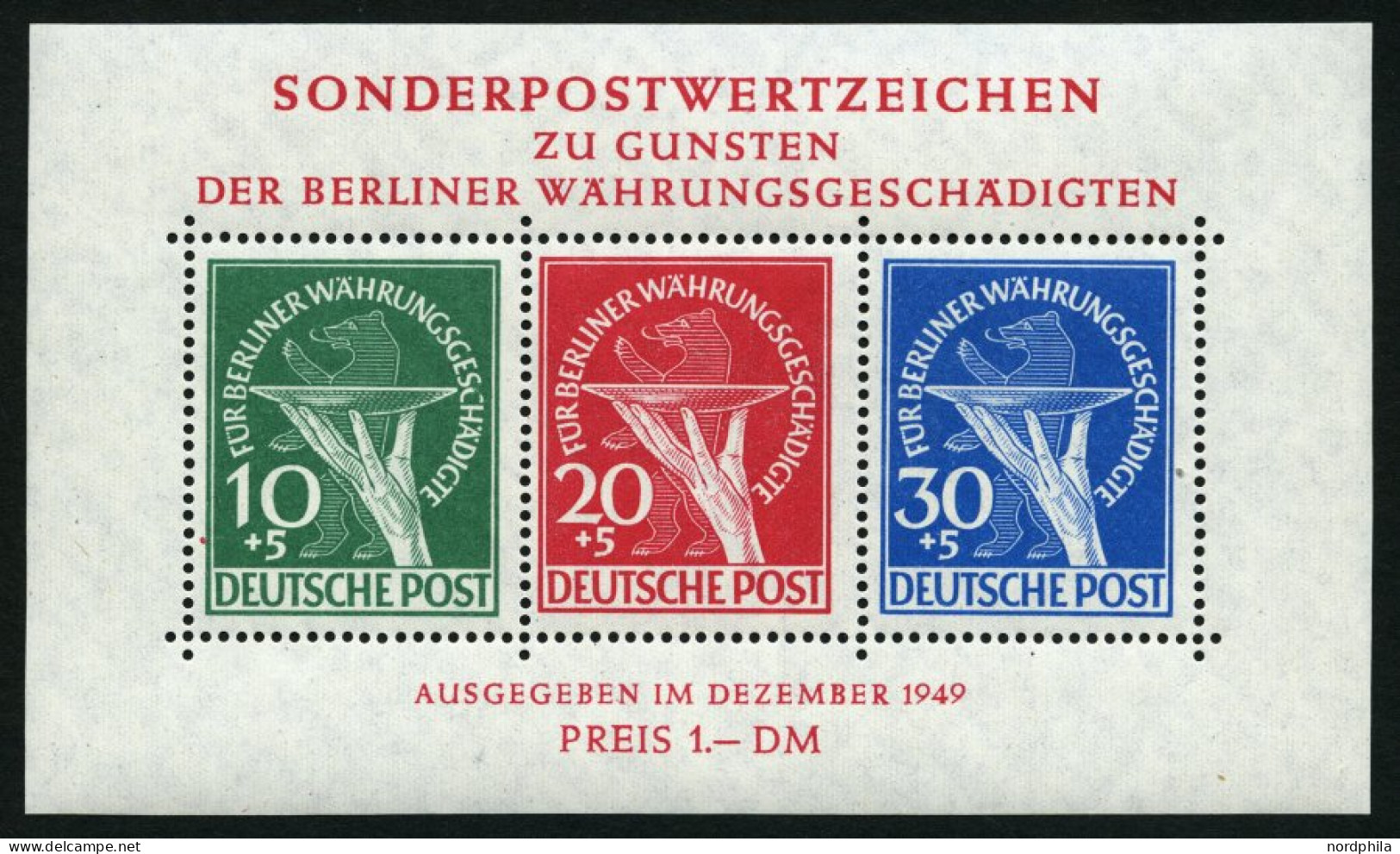 BERLIN Bl. 1II , 1949, Block Währungsgeschädigte, Beide Abarten, Pracht, R!, Mi. 2500.- - Blocs