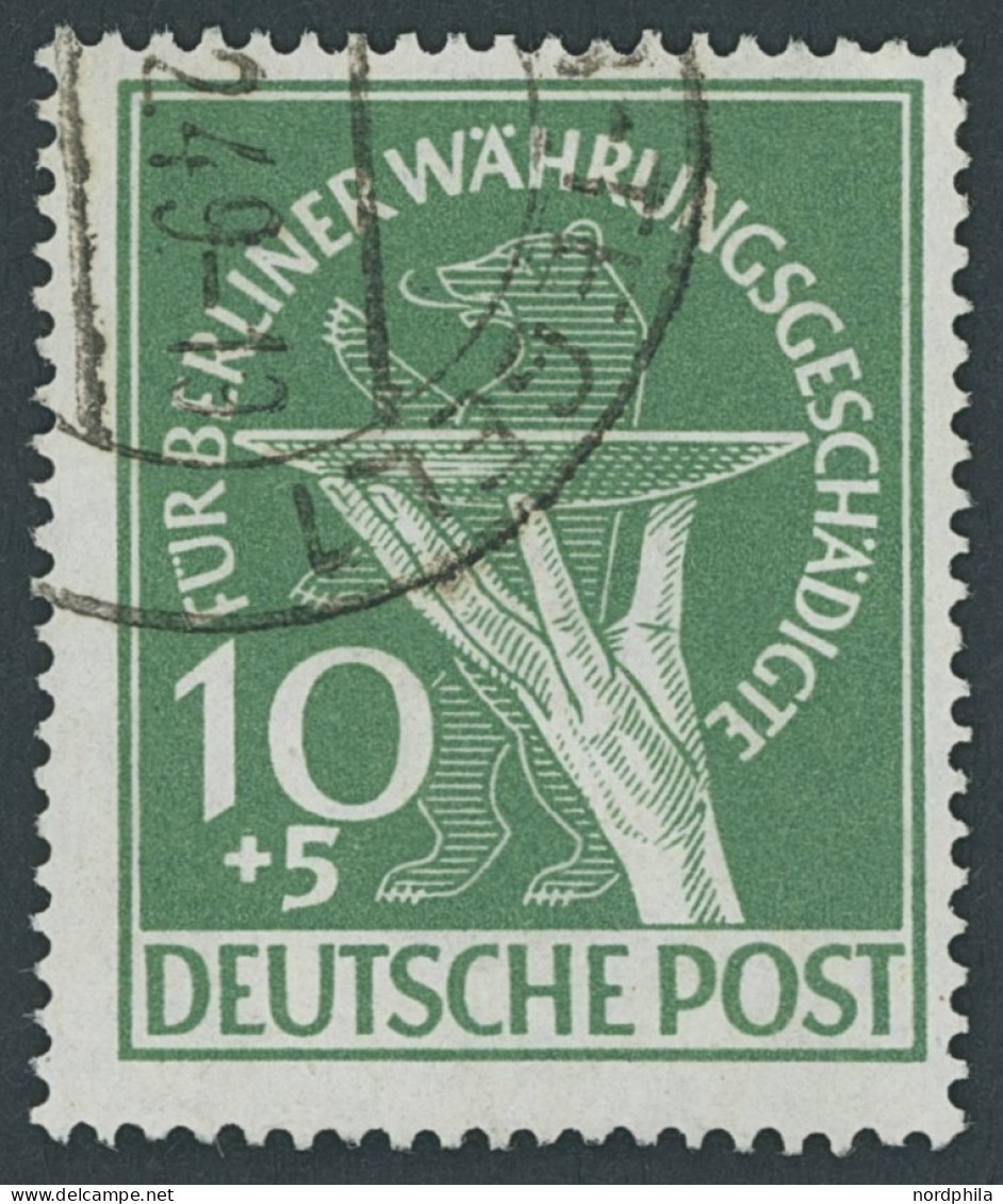 BERLIN 68II O, 1949, 10 Pf. Währungsgeschädigte Mit Abart Grüner Punkt Rechts Am Handgelenk, Normale Zähnung, Pracht, Fo - Otros & Sin Clasificación