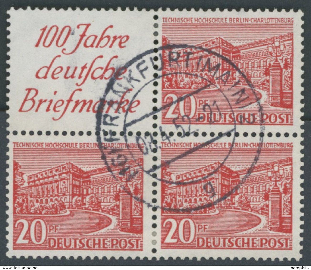 ZUSAMMENDRUCKE S 4 O, 1949, Bauten R1a + 20 Im Viererblock, Pracht, Mi. (100.-) - Zusammendrucke